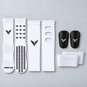 Baller Bundle with White Aero Pro-Cut Sleeves, Pro-Grip Socks, Stealth Guards and SockLock, flat lay