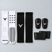 Baller Bundle with Black Core Pro-Cut Sleeves, Pro-Grip Socks, Stealth Guards and SockLock, flat lay