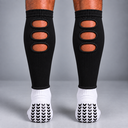 Foundation Bundle in Black with Aero sleeves, back view showing the calf vents