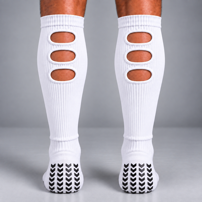 Foundation Bundle in White with Aero sleeves, back view showing the calf vents