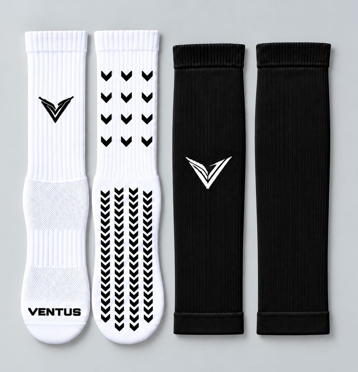 Foundation Bundle with Black Core Pro-Cut Sleeves and Pro-Grip Socks, flat lay