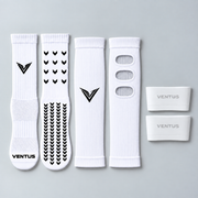 Match Bundle with White Aero Pro-Cut Sleeves, Pro-Grip Socks and SockLock, flat lay