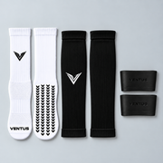 Match Bundle with Black Core Pro-Cut Sleeves, Pro-Grip Socks and SockLock, flat lay