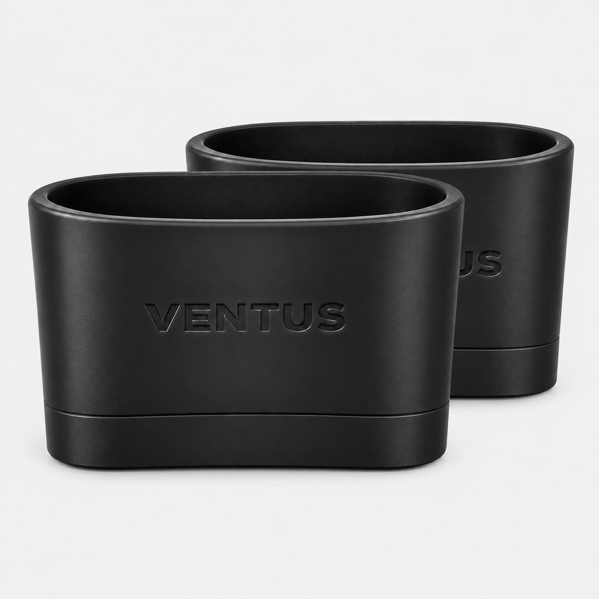 Pair of Black SockLock silicone straps with the embossed Ventus logo, 3D view