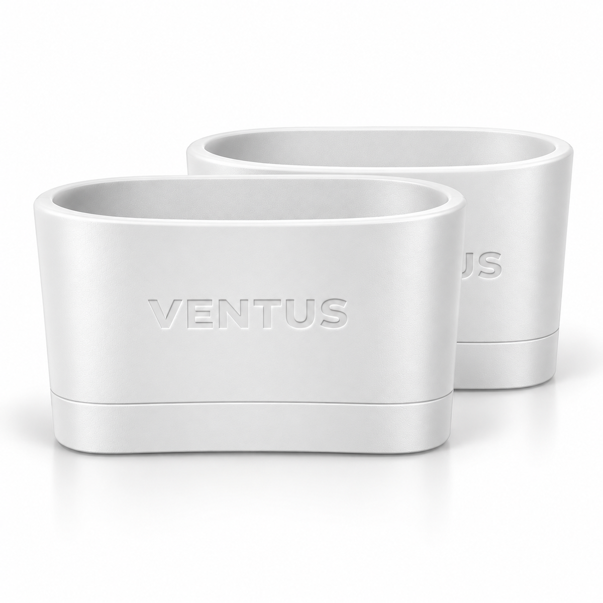 Pair of White SockLock silicone straps, 3D view
