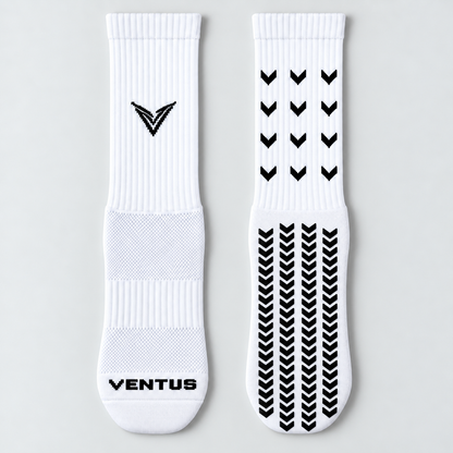 Pro-Grip Socks in White, flat lay showing the side and the silicone grip sole